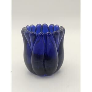 Vintage Cobalt Blue Mini Tea Light Toothpick Holder Tulip Pattern Hong Kong